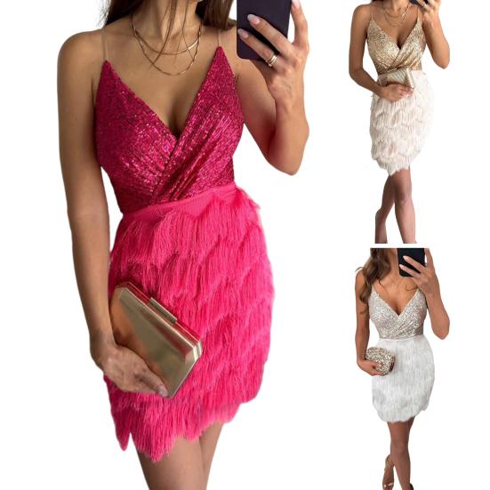 Women Dress Sexy Style Sequin Cocktail Dress Elegant Sleeveless High Waist Midi Dress for Date Party