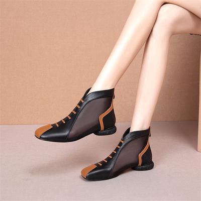 Новые сандалии с толстым каблуком и закрытым носком, женские сапоги из мягкой кожи и сетки, женские туфли на низком каблуке с полым сетчатым верхом, демисезонные, женские сандалии