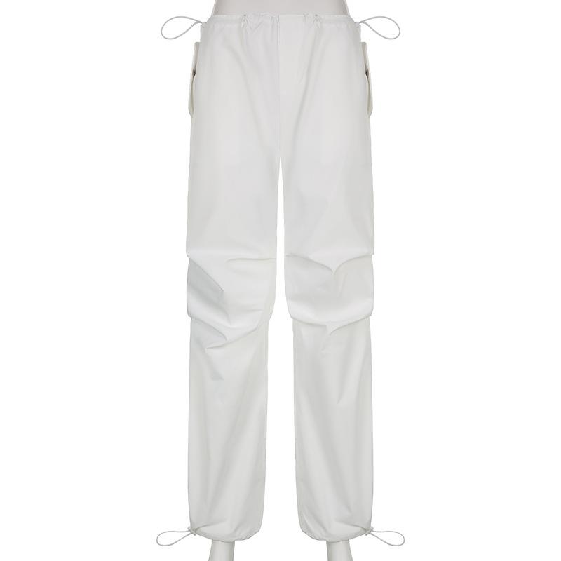 Женские повседневные мешковатые широкие спортивные штаны, модные винтажные шикарные однотонные брюки на шнурке, свободные уличные брюки Y2K для бега, брюки-карго