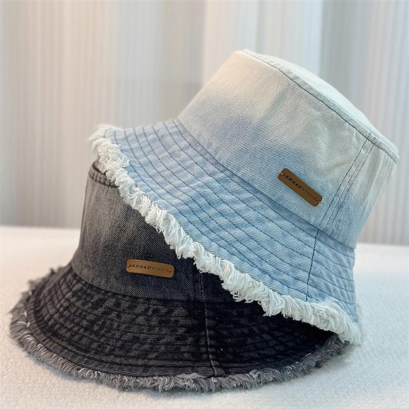 Весенняя новинка, постепенные изменения, необработанный край, вымытая джинсовая панама, женская шляпа для отдыха, солнцезащитный козырек, женская панама