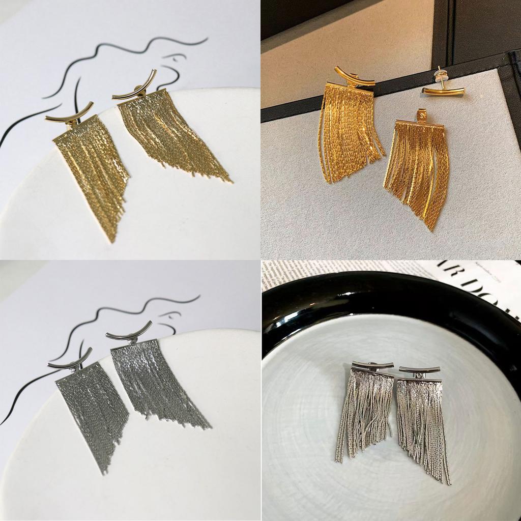 Stylish Metal Dangle Earrings Unique Bling Long Tassels Ear Rings Eye Catching Fringe Eardrops Accessories for Women