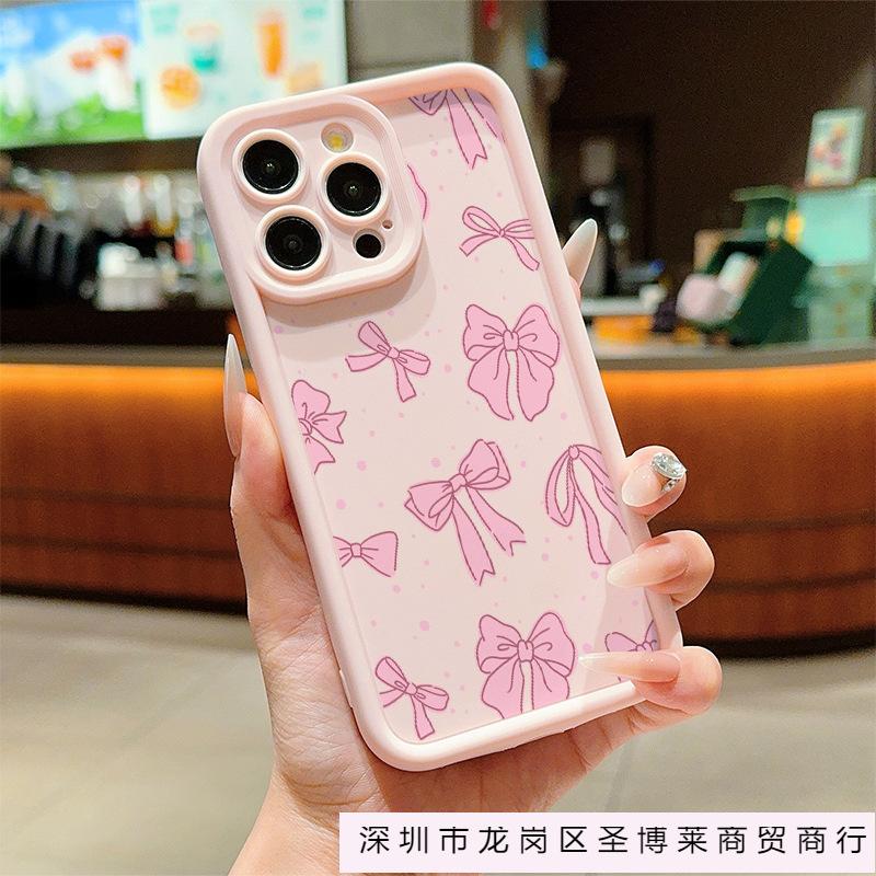 Розовый бантик-сердечко для iPhone 11/12/13 Apple 14/15/16 Pro Max милый чехол для телефона