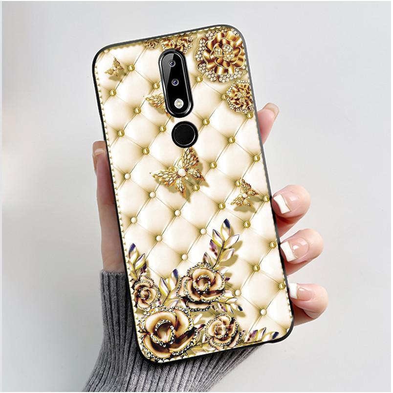 2026 New Design Style Black Phone Case For Nokia 5.1 Plus/Nokia X5 Shockproof Soft Cover Aesthetic Purple Flower Pattern