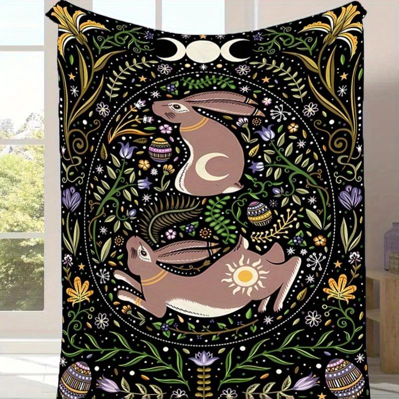 1pc Rabbit Print Blanket, Soft Warm Throw Blanket Nap Blanket for Couch Sofa Office Bed Camping Travel, Multi-purpose Gift Blanket