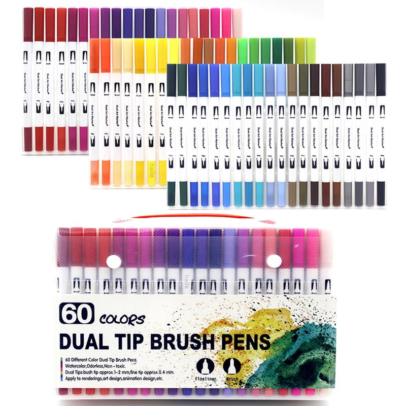 12/100/120Colors Dual Tip Calligraphy Pen Watercolor Brush Pen Art Markers Pens Manga Sketching Drawing Children DIY Supplies