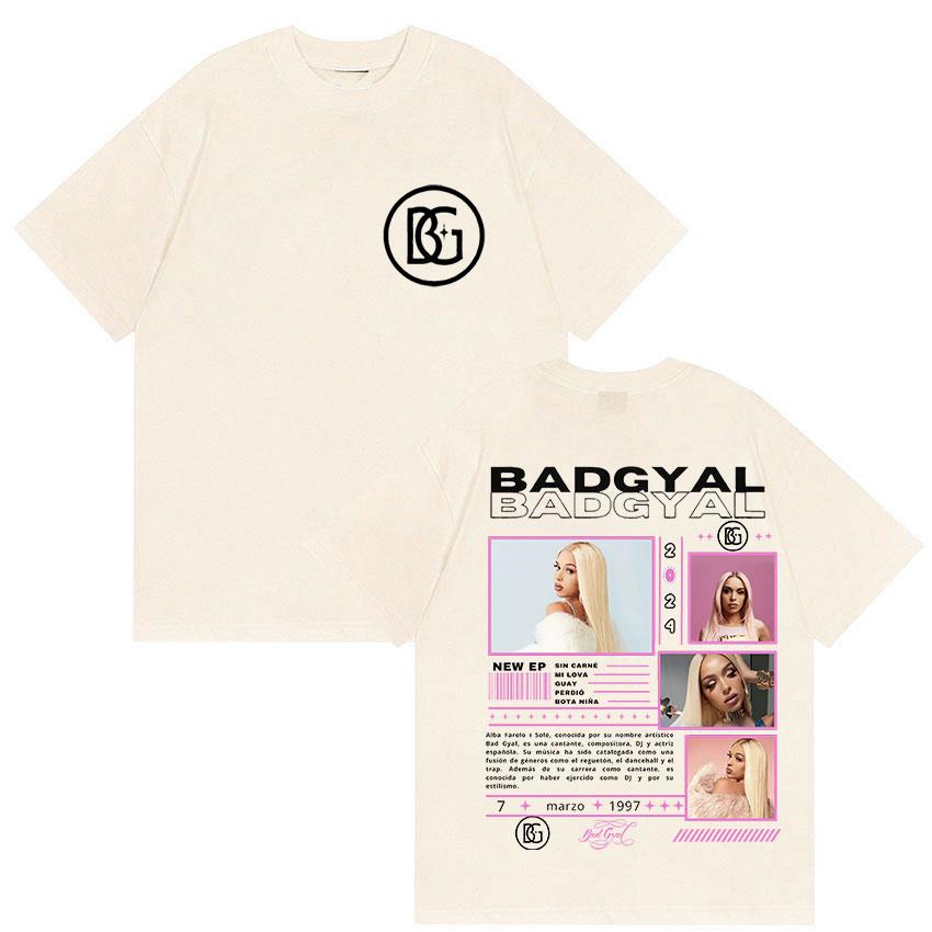 Rapper Bad Gyal Album Tour T-shirt Unisex's and Women's Summer Cotton Y2K Clothing Breathable Hip Hop Round Neck Short Sleeve Top