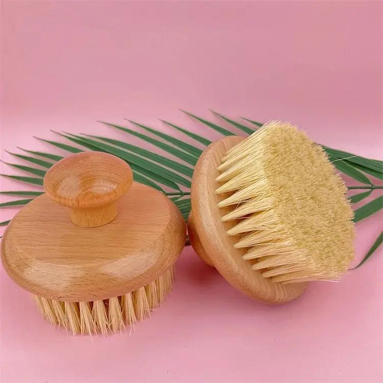 Factory Beech Wood Sisal Bristle Exfoliating Brush Bamboo Wood Handle Shower Dry Body Bath Brush