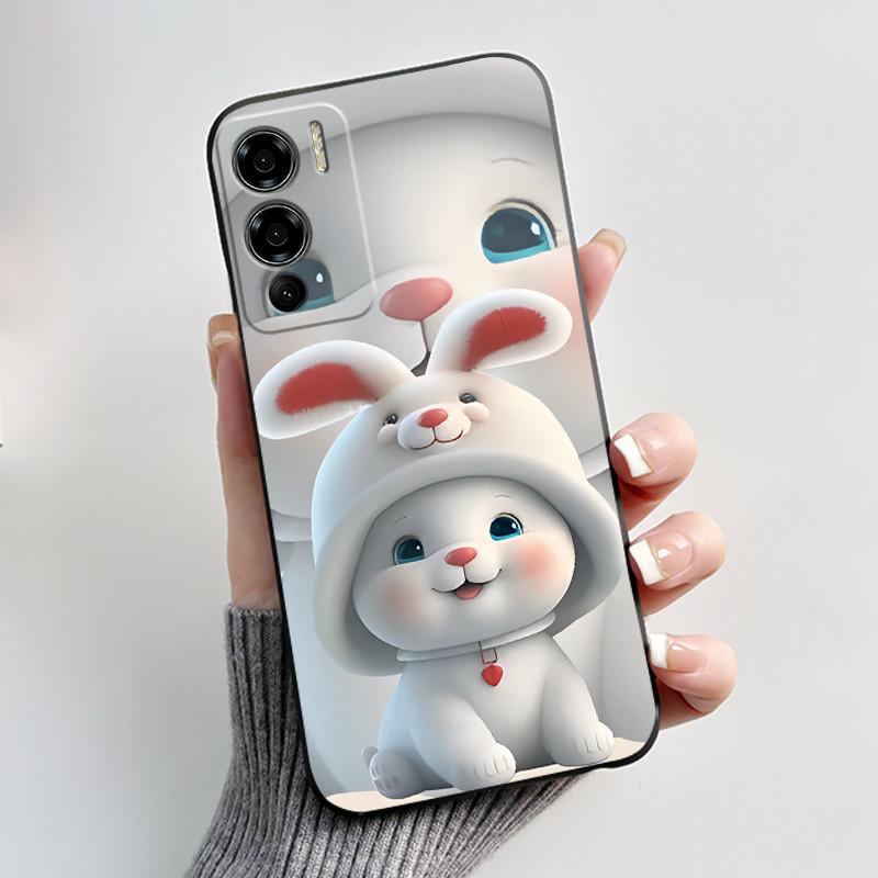 Case For Doogee N60 Pro Phone Case Luxury Cute Love Heart Rabbit Cartoon Funny Cover Black TPU Soft Silicone Protective Casing
