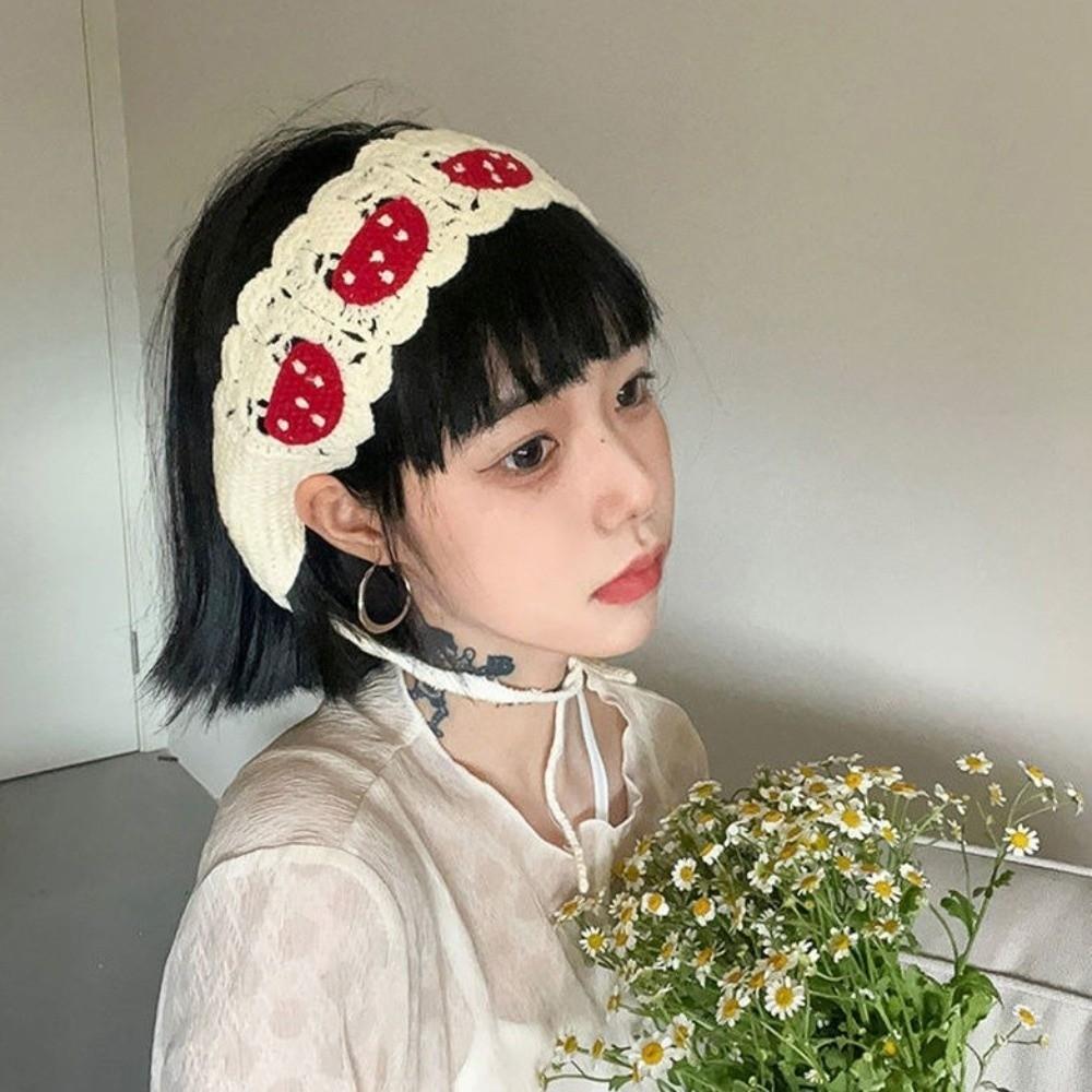 Knit Fabric Crochet Hair Bands Cartoon Design Hair Scarf Mushroom Hair Bands Holiday Season