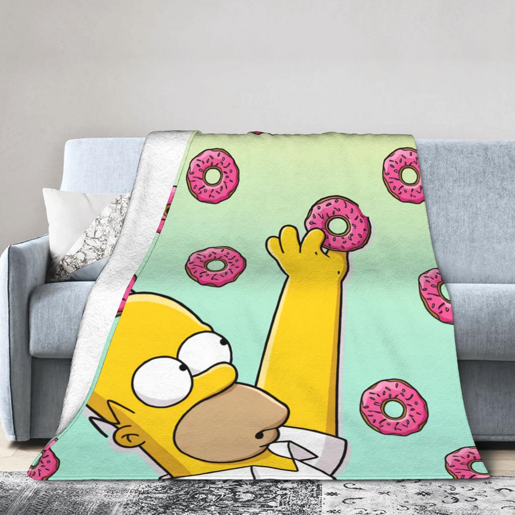 S-Simpsons Homer Donut Pattern Bedding Throws Soft Cozy Trend Blanket For Couch Chair Camping Flannel Bedspread Bed Cover