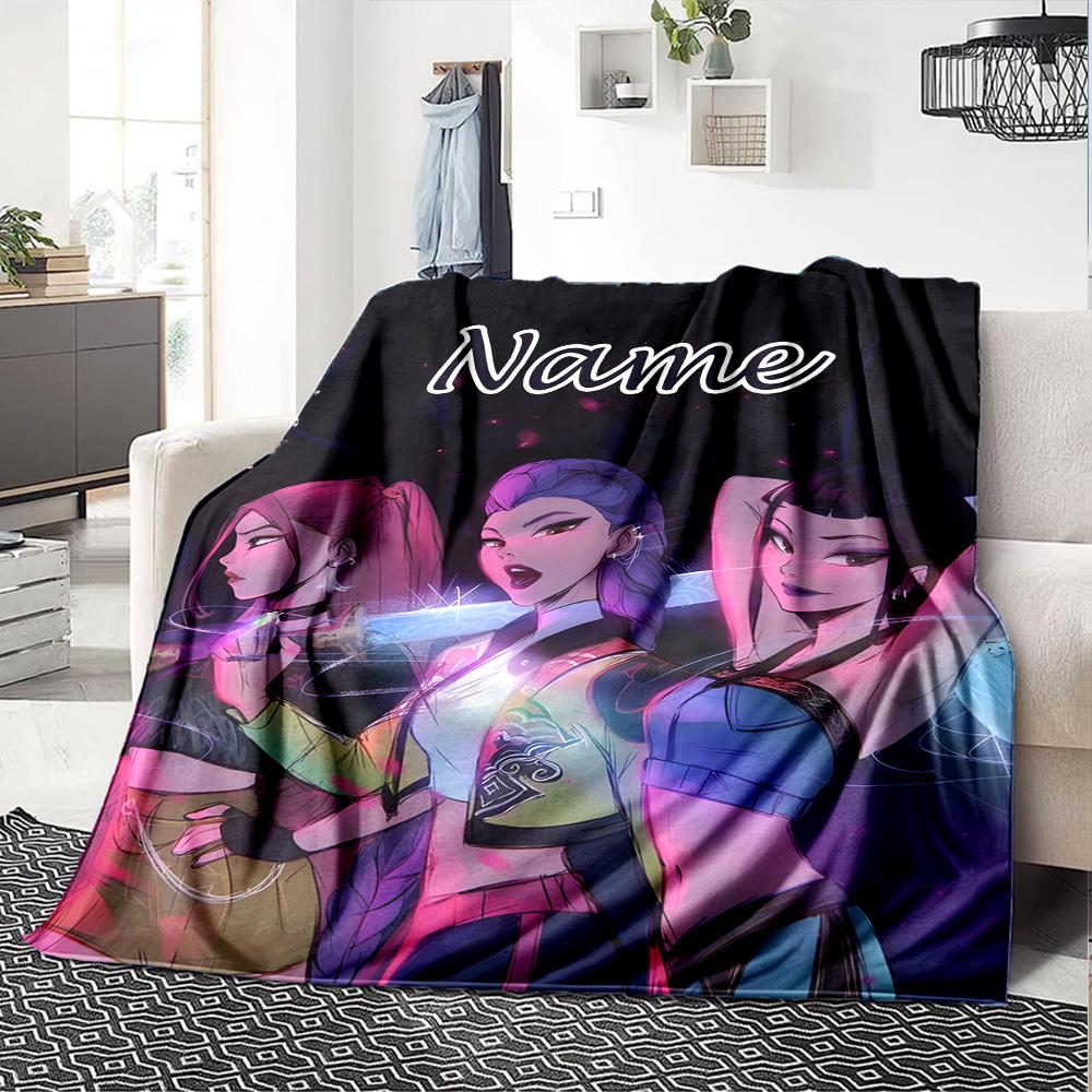 Customizable KPop Demon Hunters5 Throw Blanket – Personalized Name, All-Season Cozy Snug Blanket, Machine Washable, Personalized Blanket
