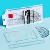 1 Set Transparent Ruler Easy-to-Use Clear Scale Round Hollow Design with Set Squares Protractor Stationery Learning Tools