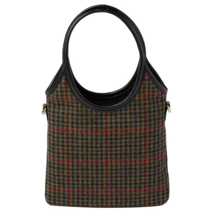Miu Miu Ivy Adjustable Detachable Shoulder Strap Logo Plaid Fabric Shoulder Crossbody Tote Bag Women handbags Dark-Green Black 5BA281_2DU5_F0466_V_OLN