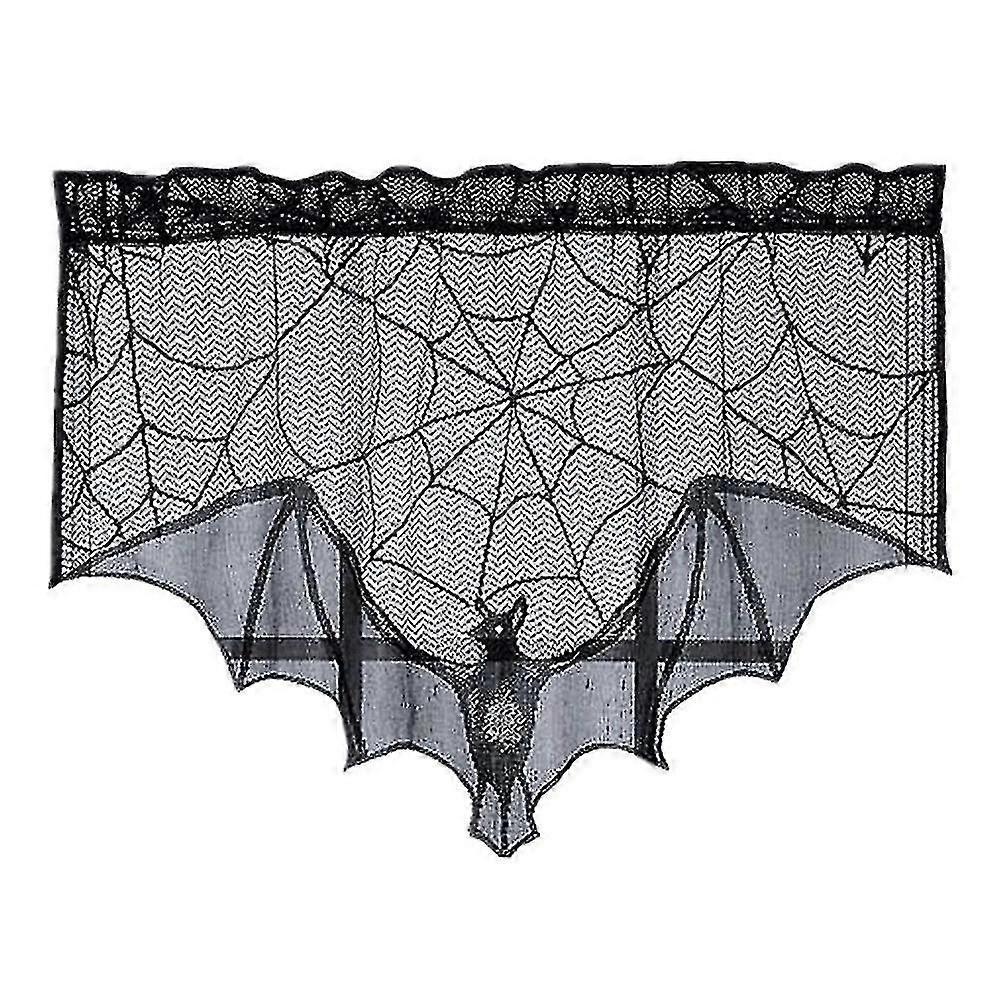 Bat Halloween Curtains Lace Fireplace Scarf Bats Spider Lace Short Window Curtains Halloween Cobweb Fireplace Mantel