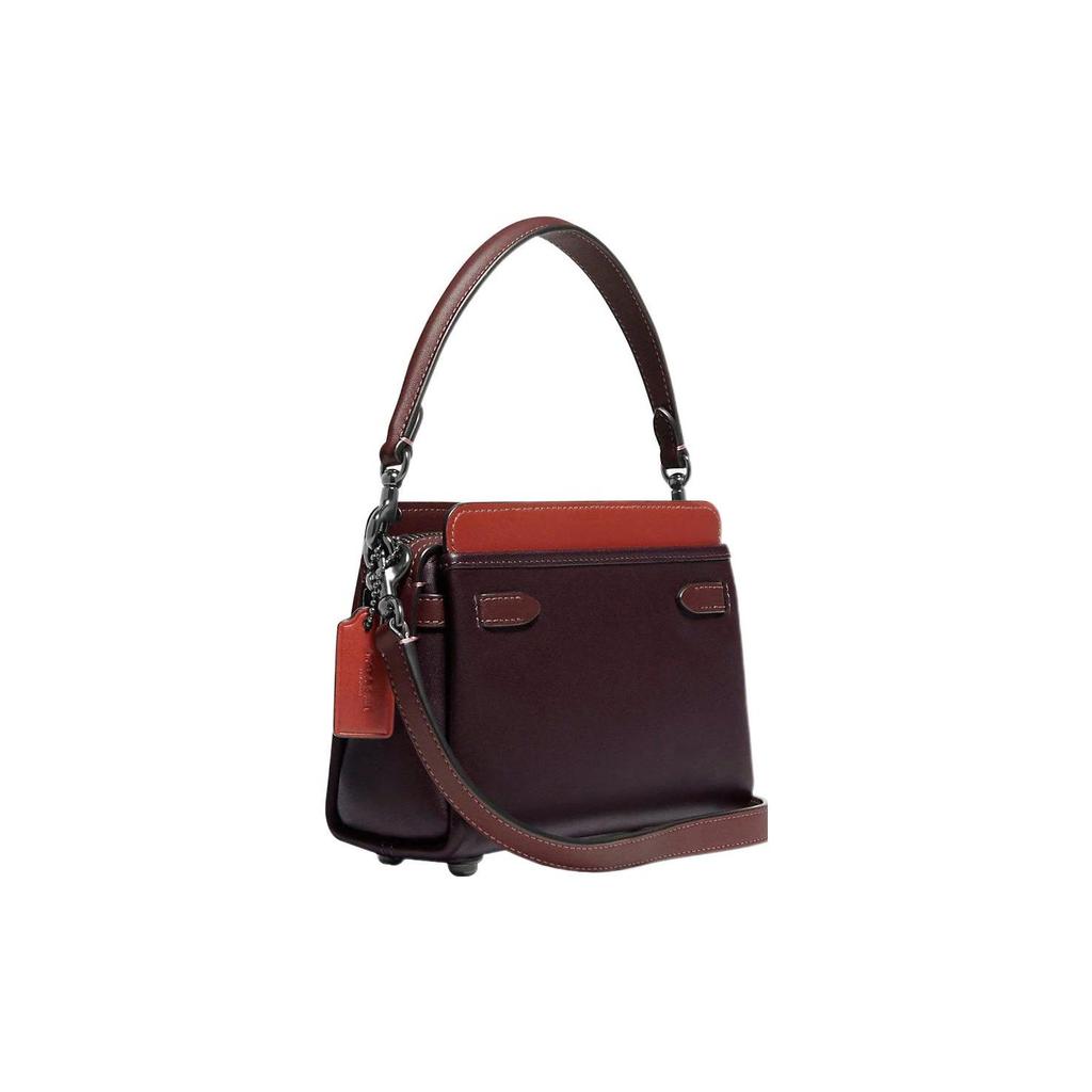 Coach Tate 18 Сумка-портфель с бантом Логотип Цветные блоки Карман Фурнитура Кожаная сумка Женская сумка Красный Темно-коричневый C2632-V5FCG