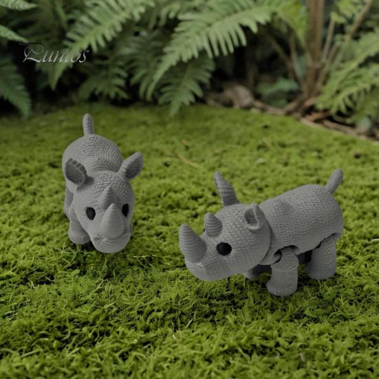 Movable Rhino Figurine 3D Printed Knitted Rhinoceros Figurine, Mini Fidget Toy with Desktop Accessory Joints, Wild Animal Collectible Figure for Desk