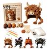 Parent Child Art Project Highland Cow Hat Crochet Kit, Halloween Pumpkin Spider Hood Handmade Winter Headwear DIY Craft Kit for Adults Teens Diy