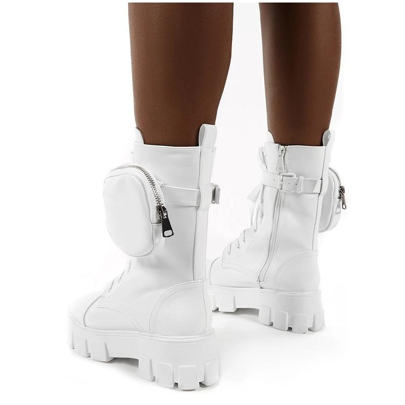 Новые женские ботинки с карманами, женские ботильоны на шнуровке, женские армейские ботинки на массивном каблуке, короткие ботинки на молнии, женская обувь на платформе