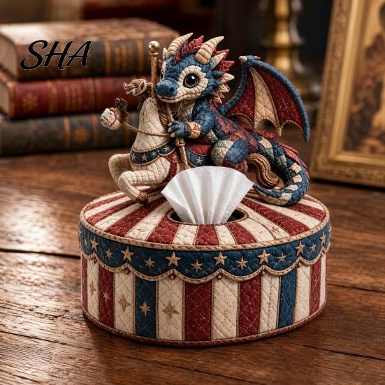 Cute Animal DIY Craft Quilted Patchwork Tissue Box Kit, with Pre-Cut Fabric, Woodland Kit Whimsical Box, for Adults Beginners Dragon