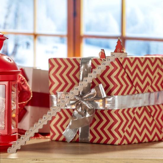 1Pc/2Pcs Wood Stairs Climbing Christmas Advent Calendar Santa's Staircase Countdown Calendar Interactive Climbing Stair Toy for Holiday Decor