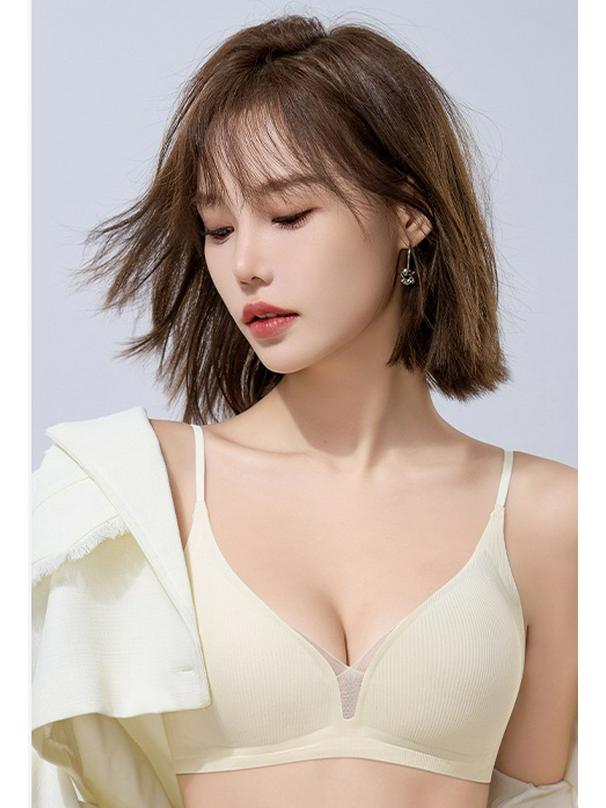 Премиальный французский кружевной бралетт треугольной формы: В рубчик, Без косточек, Тонкие бретели, Дышащий, Глубокий V-вырез.