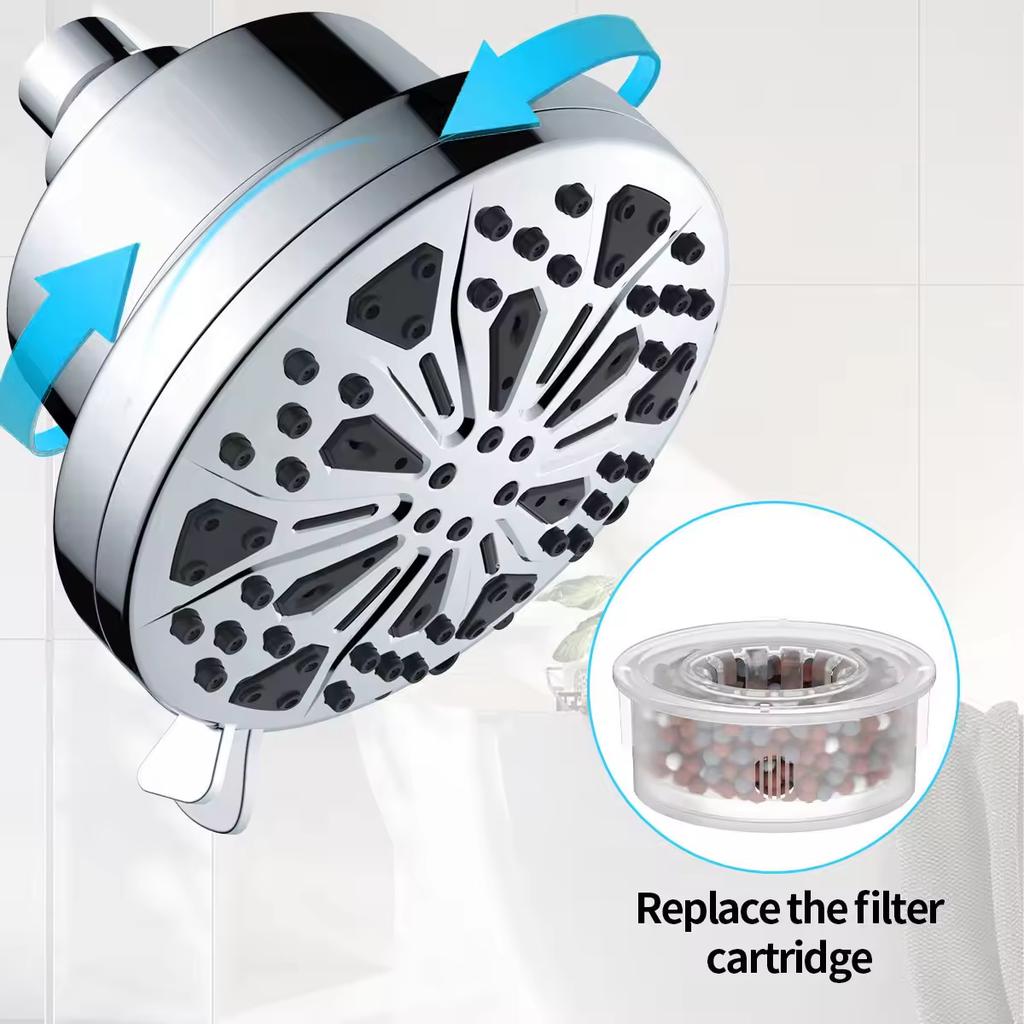 ZHIYAN Modern Single Spray Mode Chrome Finish Wall Mounting Shower Head Filter 2-in-1 with 8 Spray Modes