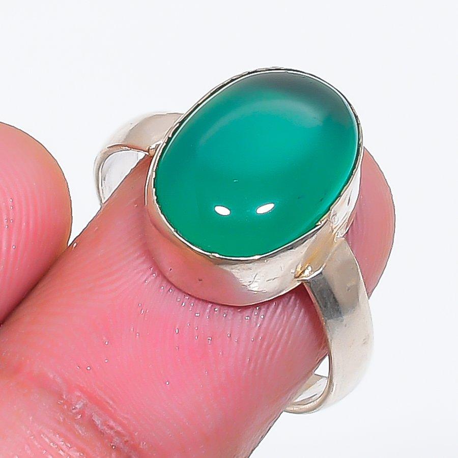 Natural Green Onyx Gemstone 925 Sterling Silver Jewelry Ring Size 7 ZS-1524