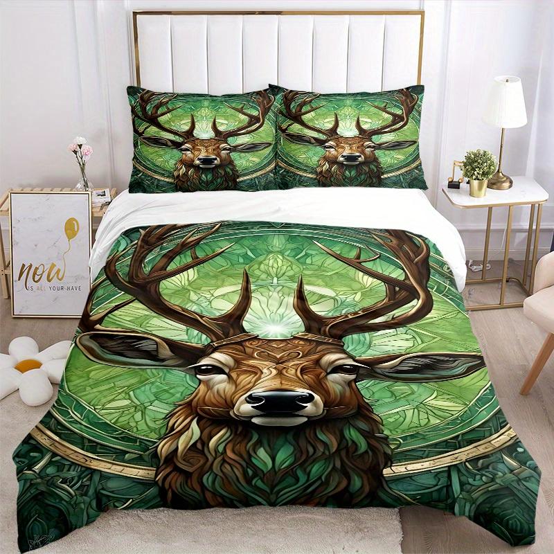 3pcs Deer Forest Soft Comfortable Bedding set, For Bedroom, Guest Room And Dorm, All - Season Use, High-Definition Printing129