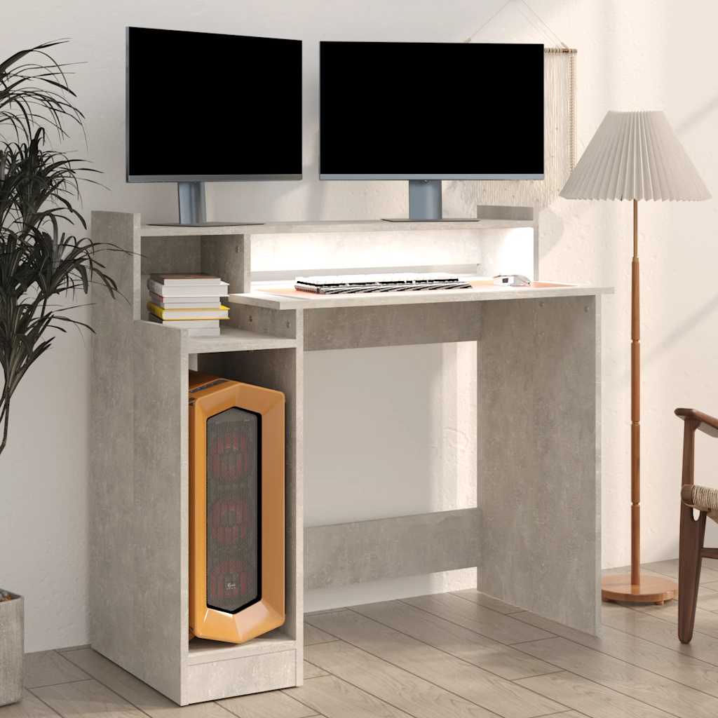 Biurko Z Podświetleniem Led, Betonowa Szarość, 97X45X90 Cm