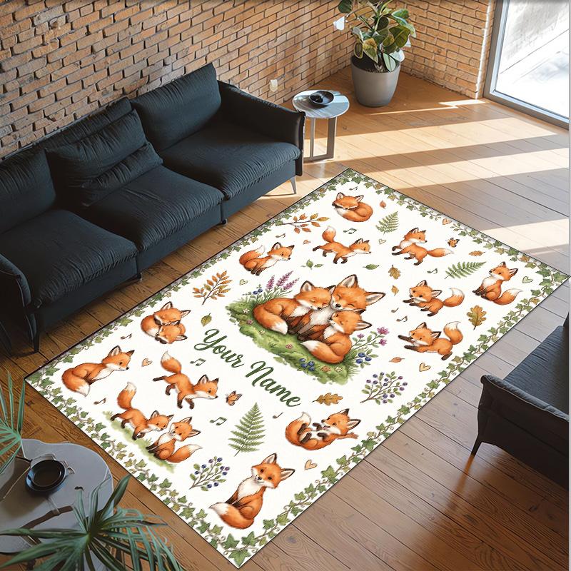 Fox Theme Crystal Velvet Floor Rug Personalized Custom Name Text Warm Carpet Home Decoration