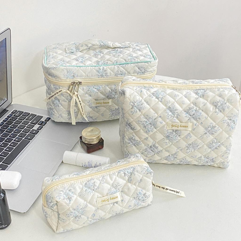 3 шт. Дорожный косметический несессер на молнии, стеганая косметичка, милый органайзер для макияжа, сумка для хранения, большая вместимость для женщин и девушек