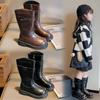 2025 Autumn and Winter High Boots Fashion Leather Baby Girl Casual Shoes Korean Version Versatile Girls Leather Small Boots Tide