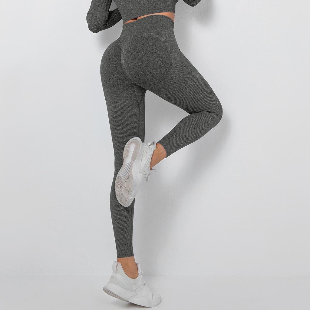 Fashion Casual Comfort Versatile Seamless Knit Threaded Moisture Wicking Yoga Pants Sports Fitness Pants Sexy Peach Butt Tight Bottoms