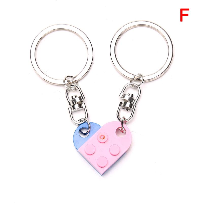 2Pcs Love Heart Brick Keychain For Couples Friendship Birthday Jewelry Gift