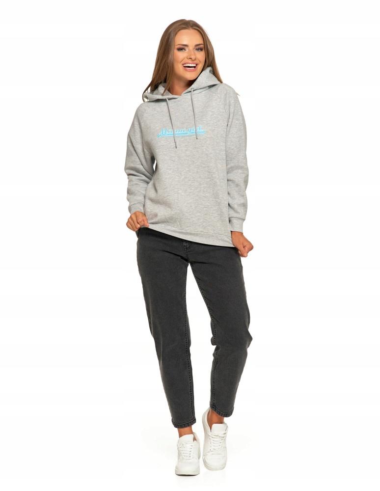 Warm Women's Hooded Sweatshirt with Inscription Cotton MORAJ S Grey Melange