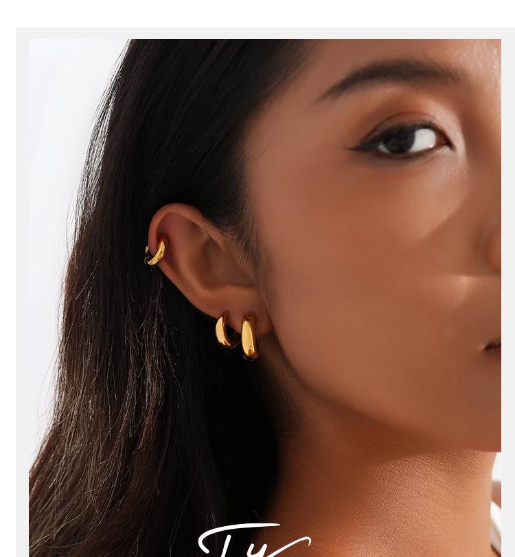 Минималистичные геометрические серьги-кольца из нержавеющей стали с покрытием из 18-каратного золота - Женские украшения в стиле легкой роскоши, холодном стиле
