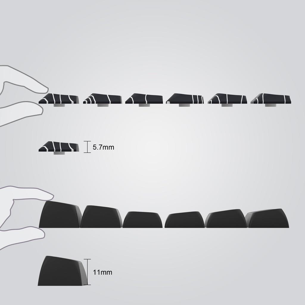 Keycaps Thin Womier Low Profile PBT Keycaps Custom Keyboard Keycaps 132 Keys for Cherry Gateron MX Switches Mechanical Keyboard Black 60% 65% 75% 80%