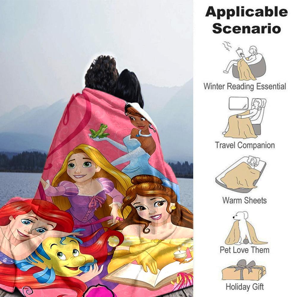 Princesses Friends Adventure Flannel Blanket Super Soft Warm Cozy Blanket For Sofa Bed Office Travel Allseason Home Decor Gift