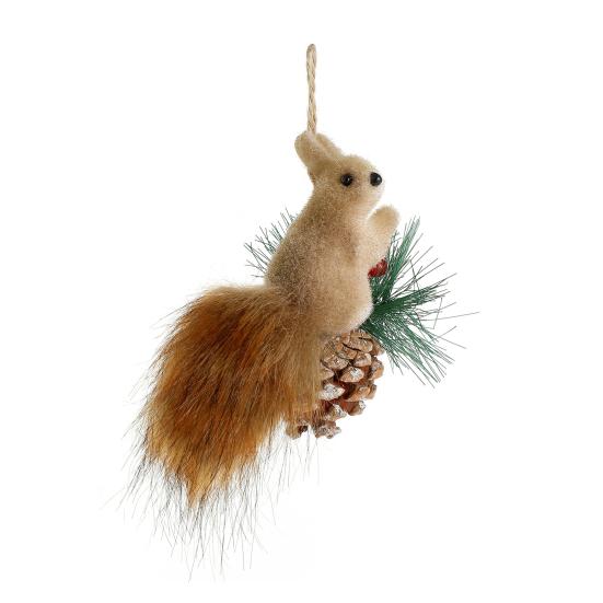 Foam Squirrel Ornament 3D Artificial Squirrel Figurine with Pine Cones Berries Cute Fake Animal Christmas Tree Hanging Decoration for Winter