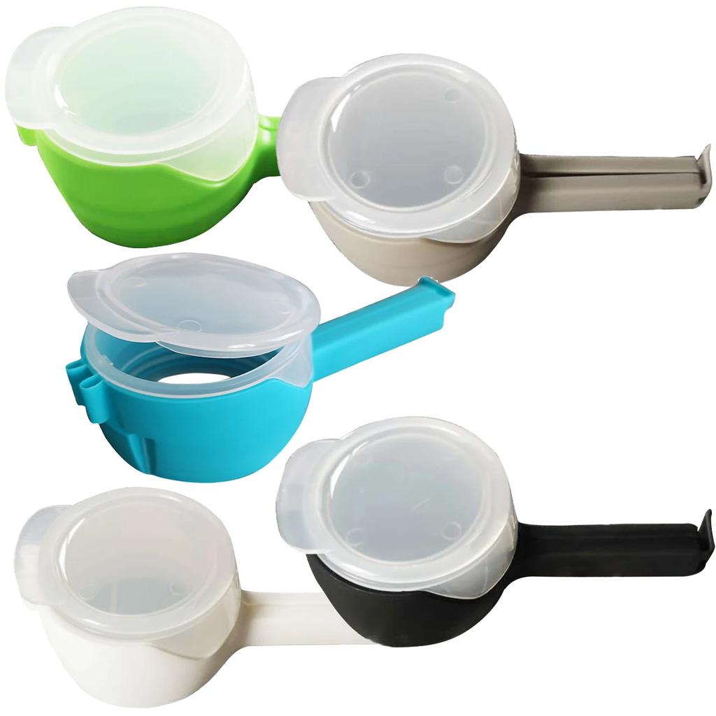 5PCS Food Storage Bag Sealing Clips Sealer Clip With Pour Spouts Plastic Cap Snack Candy Storage Fresh Clamp Kitchen Organizer