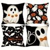 4-Pack Halloween Throw Pillow Covers 45X45Cm Ghost Pumpkin Bat Pattern Ideal For Sofa, Bed, Car, Living Room Home Decor
