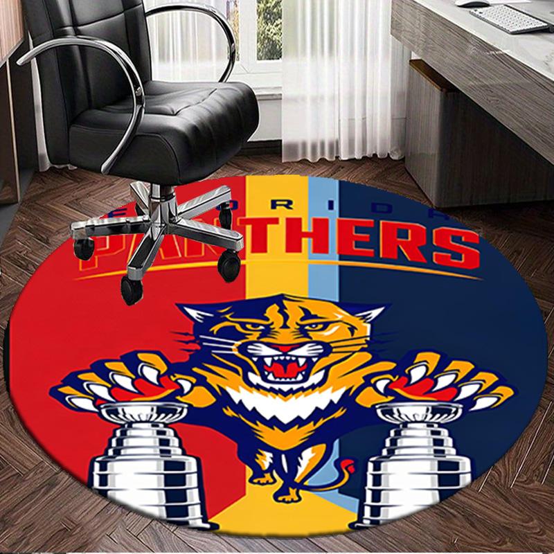 1PC Panthers Team Spirit Round Rug, Non-slip Chair Mat, Home Decor, Circle Carpet Perfect for Office, Bedroom, Living Room,Christmas gift