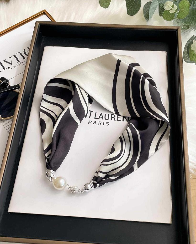 Magnetic silk scarf women's 1116 new scarf autumn and winter high-end neck protection small scarf necklace pearl buckle with shirt