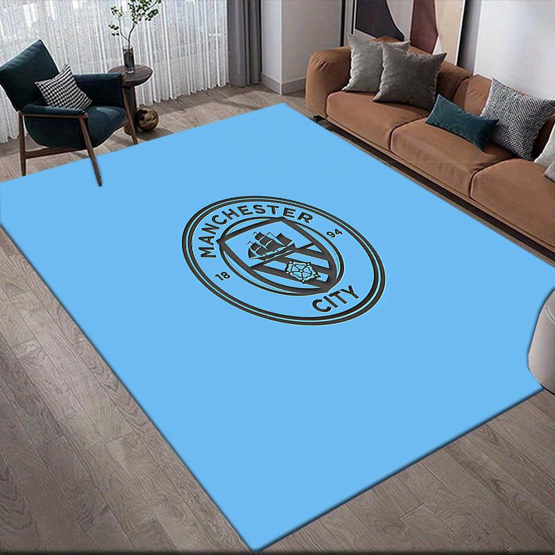 Man City2 Flannel Pattern Square Carpet,Area Rug,Carpet Rug for Living Room Bedroom Sofa Playroom Decor,Non-slip Floor Mat