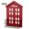 Functional Wall Shelf with Fence for Sundries Wooden House Shape Shelf, Decorative Metal Storage Rack, Creative Mounted Shelves Home Decor Basket