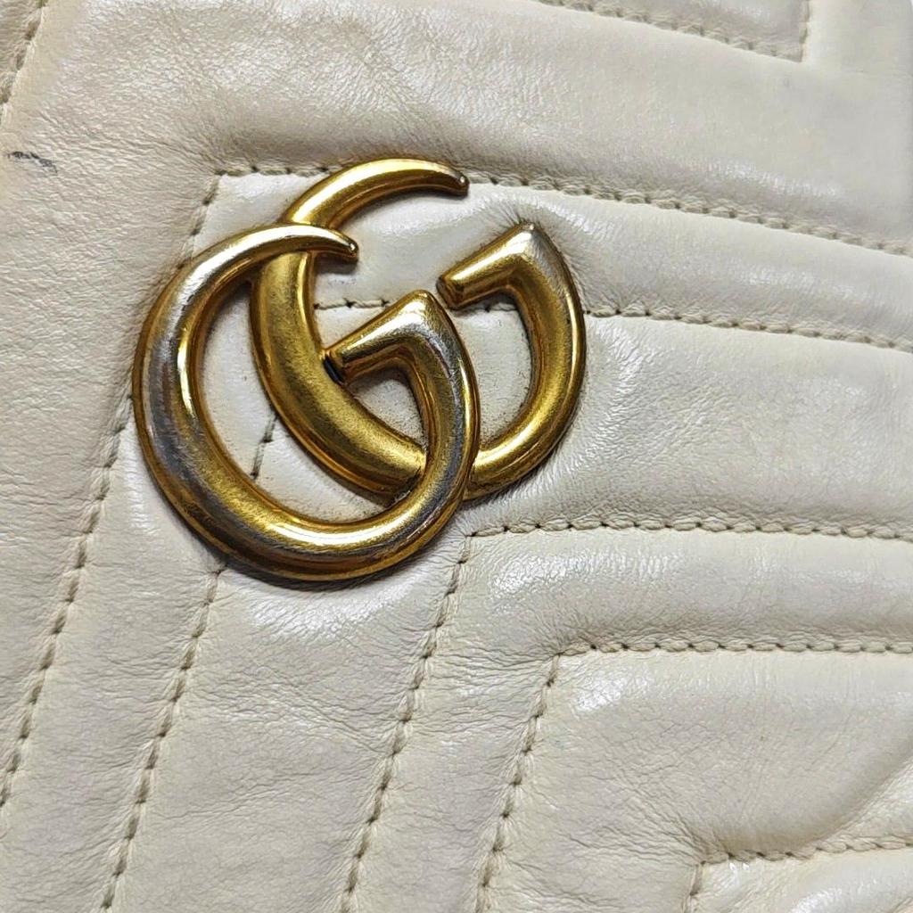 [Pre-Owned] GG Marmont Gold Logo Color Block Drawstring Quilted Chain Bucket Bag - Fair #CIIKN1
