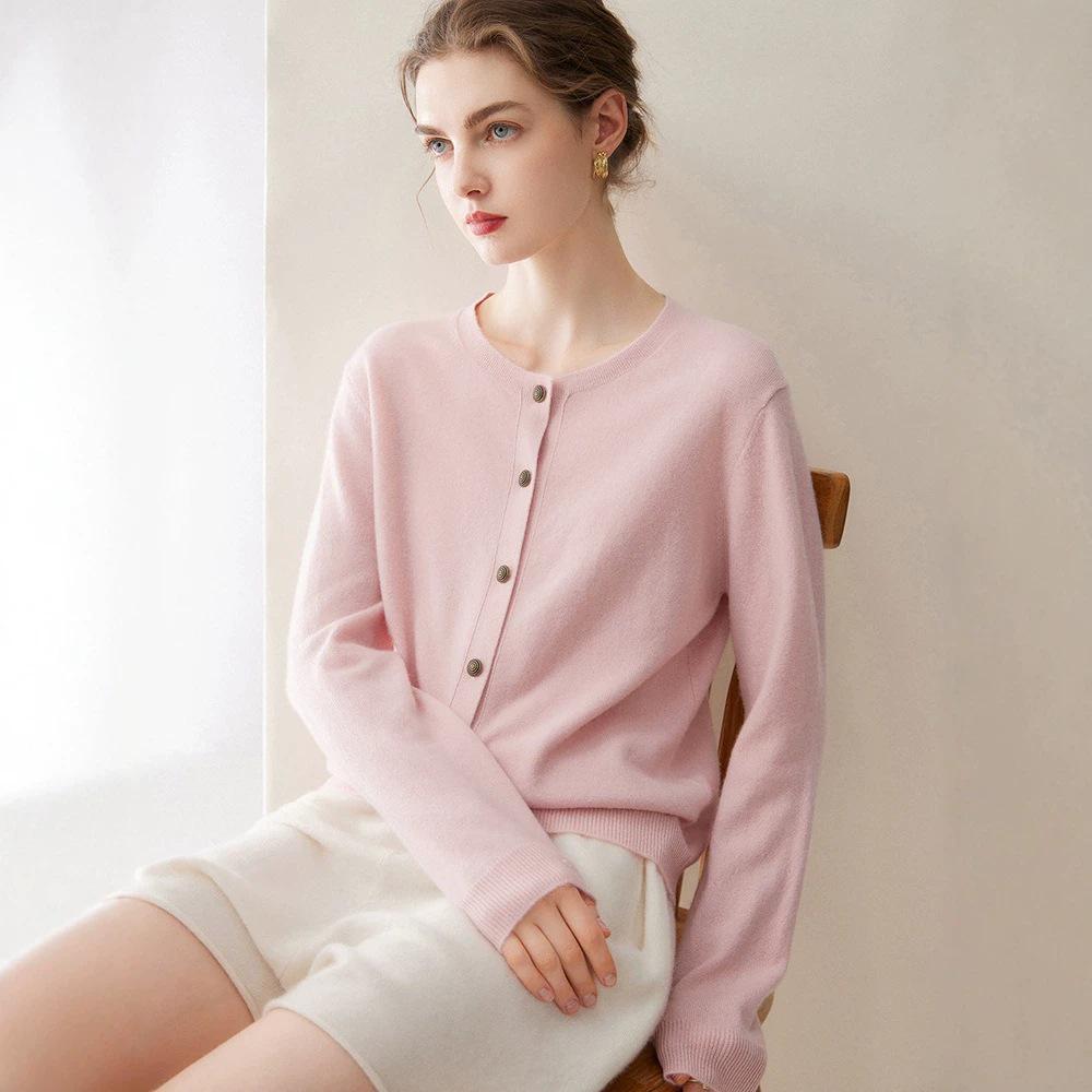 2026 Autumn/Winter Women's 100% Pure Cashmere Round Neck Cardigan Sweater