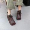 Johnature Короткие сапоги с квадратным носком, универсальные женские туфли на плоской подошве из натуральной кожи на шнуровке в стиле ретро в стиле ретро