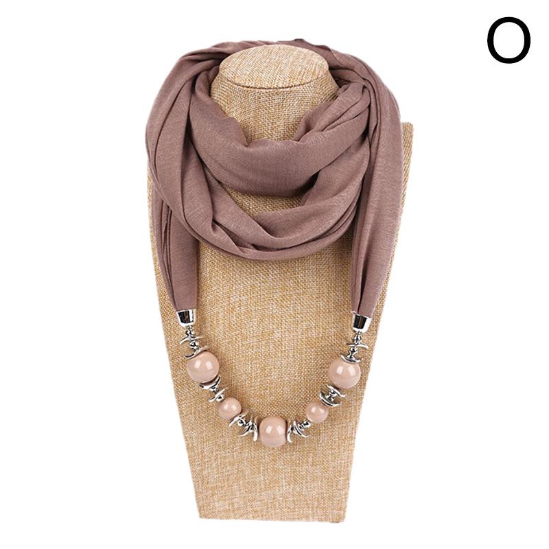 Women's Solid Color Necklace Collar Scarf Beads Pendant Autumn Winter Scarves Warm EMA