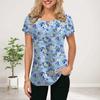 Women Summer T Shirt Pink Roses Print Short Sleeve Tees Casual Printed Tops
